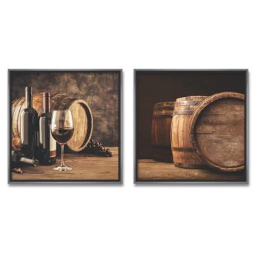 Imagem de Kit 2 Quadros Decorativos Adega Vinhos com Vidro e Moldura 43x43cm (Preto, Madeira Laqueada, 43, centímetros, 43, centímetros)