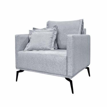 Imagem de Poltrona Decorativa Pés em Aço Stagno Linho Cinza Rustico - Gran Belo