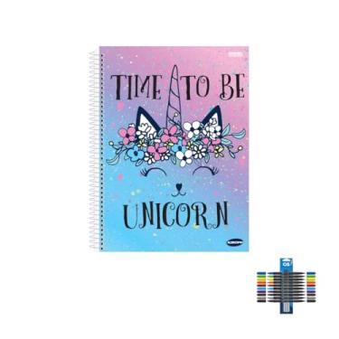 Imagem de Kit Caderno Feminino 1 Matéria Capa Dura 96 Folhas + Caneta Esferográfica 0.7mm + Marcador Artístico Brush 10 Cores