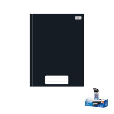 Imagem de Kit Caderno Brochura Capa Dura Preto 80 Folhas + Caneta Esferográfica Spiro Azul e Preta + Grampeador Metallic C-15