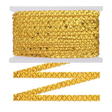 Imagem de Acabamento de lantejoulas douradas de 14,3 m para costura, fita de lantejoulas douradas de 2 fileiras de 2 fileiras com glitter metálico para artesanato, costura, fantasia, faixa de cabeça, franja