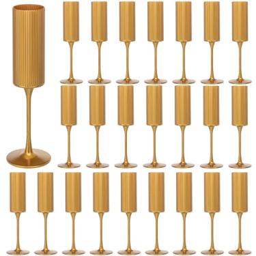 Imagem de Pacote com 24 taças de champanhe, taças de vinho de plástico de 170 g - reutilizáveis, elegantes para recepção de casamento, aniversário, brindes, festas - Taças de Mimosa vintage com haste longa