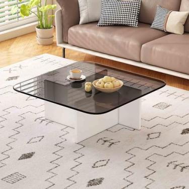 Imagem de Yadlan Mesa de centro moderna de meados do século, mesa central quadrada minimalista com base de madeira, móveis de destaque para quarto, sala de estar, recepção, escritório, mesas brancas 1 80 cm