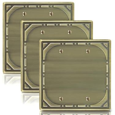 Imagem de Capas duplas para interruptores de luz em branco, placa de interruptor de metal, placas decorativas de latão antigo, placa de parede de 2 grupos - estilo retrô clássico, pacote com 3