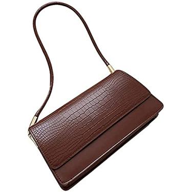 Imagem de Bolsas femininas de couro modernas com padrão de pele de cobra bolsa de ombro leve clutch bolsa axila, Marrom escuro