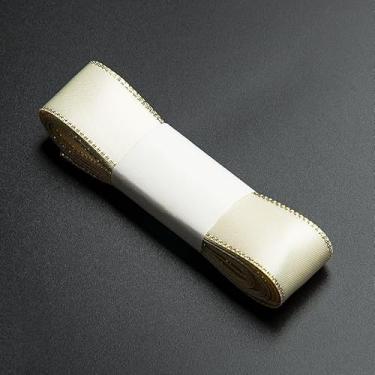 Imagem de Fita de cetim com bordas douradas de 5,46 metros para embrulho de tecido de 2,7 cm para buquê de casamento, laços florais, artesanato, festa, decoração de casa, branca