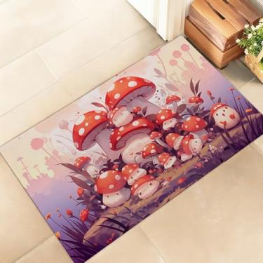 Imagem de amepay Tapete de porta interior cogumelo, capacho elegante de 43 x 75 cm de tecido não tecido com estilo de desenho animado, capacho amante da floresta, para varanda, quarto, sala de estar, tapete de