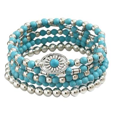 Imagem de LOTSOF Pulseira de contas turquesa ocidental, estilo faroeste chique com contas para shows country, roupas de vaqueira e joias Boho, Springs1, Turquesa Miçangas, Sem Pedra Preciosa