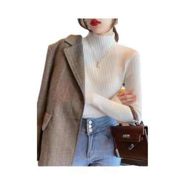 Imagem de Suéter Feminino De Tricô Gola Alta Manga Longa Elegante Slim Casual Pu
