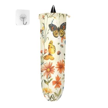 Imagem de xigua Suporte de parede para bolsa de plástico borboletas aquarela com cordão, pacote com 2, organizador de sacolas de compras reutilizáveis, decoração para bolsas, meias, roupas íntimas e gravatas