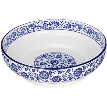 Imagem de uhyOHF Tigela de sopa de cerâmica azul e branca tigela de macarrão tigela doméstica bacia de sopa e bacia tigela grande tigelas profundas (A-S