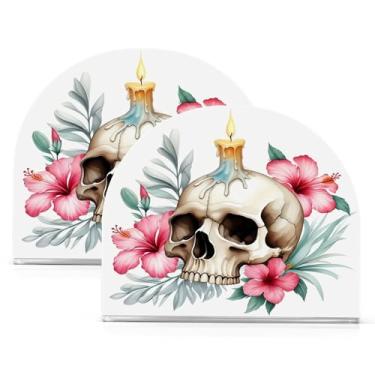 Imagem de Wassud Porta-guardanapos de acrílico de caveira, dispensador de guardanapo de papel moderno em forma de U para mesa, cozinha, sala de jantar, bancada 2 peças (comporta 50-60 guardanapos)