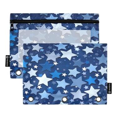 Imagem de Wassud Pacote com 2 pastas de fichário com padrão de estrela azul com 3 furos, pasta organizadora de arquivos para casa, escritório