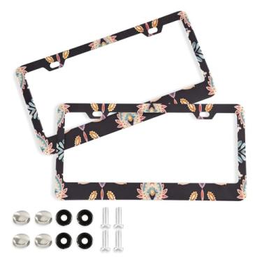 Imagem de CEBUGI Pacote com 2 molduras de placa de carro de alumínio capas de moldura de placa de carro com 2 furos Boho floral acessórios automotivos para placas dianteiras e traseiras orifício elíptico