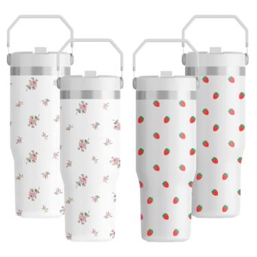 Imagem de FOLAI Garrafa de água isolada de aço inoxidável (pacote com 4), copos de sublimação à prova de vazamento de 850 g para bebidas quentes com tampas de boca larga, sem BPA, garrafas esportivas para