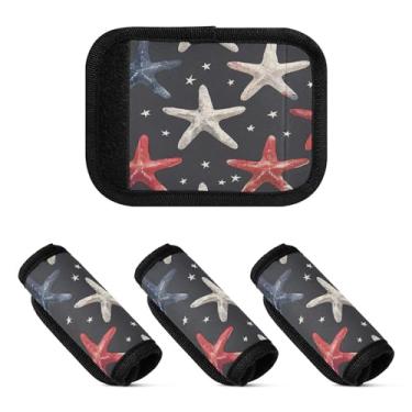 Imagem de Qilmy Embalagem com alça de bagagem, estrela-do-mar, 2 unidades, identificadores de bagagem, etiqueta confortável, alças para carrinho de bebê, mala de viagem, acessórios de viagem de avião2381