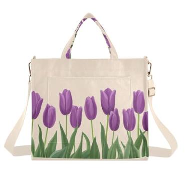 Imagem de Burbuja Sacola feminina tulipas roxas, bolsa tiracolo de veludo cotelê, bolsa transversal para compras, trabalho, viagem, P, B264, Small
