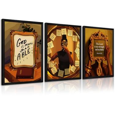 Imagem de Arte de parede de menina negra versículo bíblico tela decoração de parede mulher negra cristã impressão de mulheres afro-americanas imagens religiosas moda escritura pintura para sala de estar 16x24