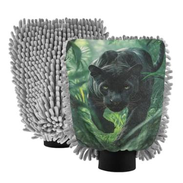 Imagem de STAYTOP Luvas de lavagem de carro de leopardo feroz, 2 peças, luvas de microfibra de chenille, sem arranhões, panos de esponja de lavagem ultra absorventes para carros, limpeza doméstica - G