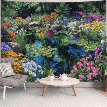 Imagem de kampdream Tapeçaria de cenário, decoração de parede de paisagem de flores coloridas, decoração de casa natural para quarto e sala de estar decoração de parede estética