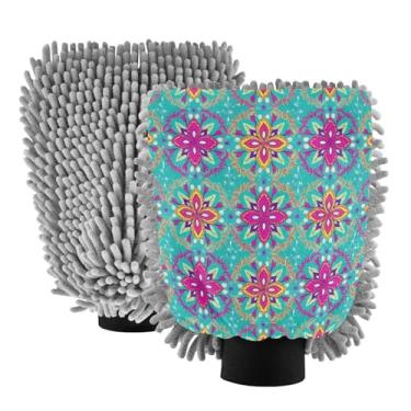 Imagem de STAYTOP Lindas luvas de lavagem de carro com flores vintage, 2 peças, luvas de microfibra de chenille, sem arranhões, panos de esponja de lavagem ultra absorventes para carros, limpeza doméstica - G