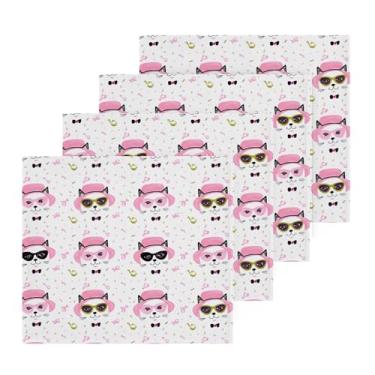 Imagem de Burbuja Pacote com 4 panos de banho Cat Faces, algodão premium, máxima suavidade e absorção para toalhas de mão e rosto, 30,5 x 30,5 cm