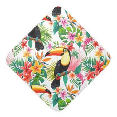 Imagem de Burbuja Toucans Toalha de banho para bebê com flores tropicais - Toalha com capuz de musselina macia e absorvente para recém-nascidos, 89 x 89 cm