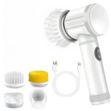 Imagem de Escova Eletrica de Limpeza Portátil 5 em 1 Sem Fio Limpador Pratico Para Cozinha Banheiro Ferramenta(3 Cabecas De Escova-T)
