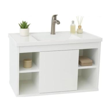 Imagem de Armário Gabinete Completo Para Banheiro Cuba Pia Completo Suspenso Com Nichos Cores (Branco)