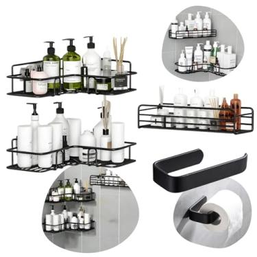 Imagem de Kit 4 Prateleiras de Canto para Banheiro Box com Adesivos, Porta Shampoo Organizador, Preto