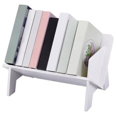 Imagem de WADORN Organizador de estante pequeno de mesa, mini prateleira branca de mesa, estante inclinável multiuso para exibição de revistas de livros, mini rack diversificado, prateleira de CD para
