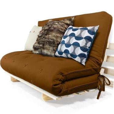 Imagem de Sofa Cama Casal Futon Oriental Caramelo Com Madeira Maciça