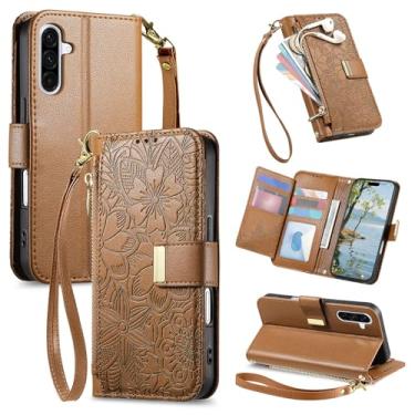 Imagem de Monwutong Carteira com zíper para Samsung Galaxy A56 5G, capa de couro com estampa de flores com compartimentos para cartão Muliti e fecho magnético duplo com cordão bolsa de mão para Samsung A56 5G