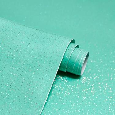 Imagem de Papel de parede de contato brilhante azul-petróleo 59,9 cm x 497,8 cm papel de contato com glitter moderno autoadesivo removível com pontos brilhantes para bancadas, prateleiras, gavetas, cozinha
