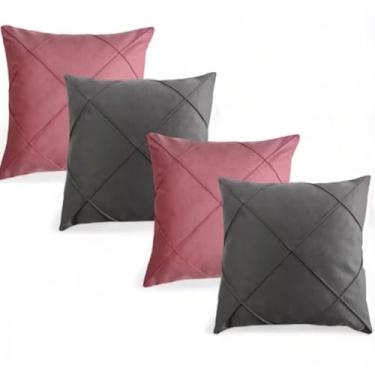 Imagem de Kit 4 Almofadas Cheias em Suede Drapeada 45x45cm Decorativas Sala Quarto Sofá(2 ROSÊ 2 CINZA)