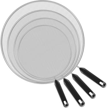 Imagem de UKQRRTC 4 peças de respingos de graxa, tela de respingo com alça, boa aderência, 7,5/9,8/11/33 cm, aço inoxidável e material TPR, protetor de óleo de parar quente para chiar bacon, cozinhar frango