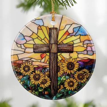 Imagem de Enfeite de Natal, decoração de Natal cristã, ornamentos de cruz para árvore de Natal, enfeite de férias, decoração religiosa, ideias de presente, presente de batismo, presentes cristãos, presentes