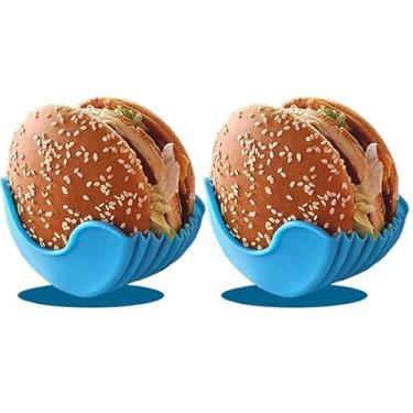 Imagem de Suporte de hambúrguer de silicone, pacote com 2 unidades, reutilizável e antiderrapante, suporte para hambúrguer de silicone de grau alimentício, sem bagunça, antiqueda, suporte para hambúrguer para