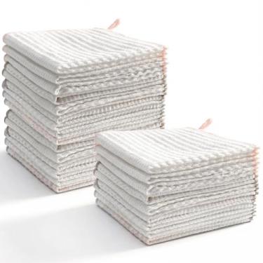 Imagem de MAQUITA 30 panos de prato de cozinha, panos de prato fortes absorventes de 28 x 28 cm, panos de cozinha de trama waffle, macios e absorventes para lavar pratos (3 cores)