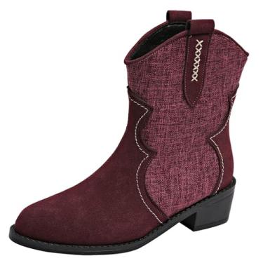 Imagem de Botas femininas de salto alto no tornozelo, confortáveis, bico fino, sapatos casuais para uso em ambientes internos e externos, Vinho vinho, 38