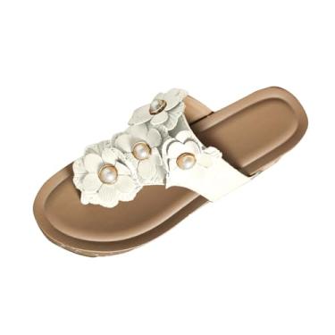 Imagem de Pantufas femininas de salto plataforma de flor para uso casual e versátil primavera verão moda lazer ao ar livre sem caixa de sapatos, Branco, 39