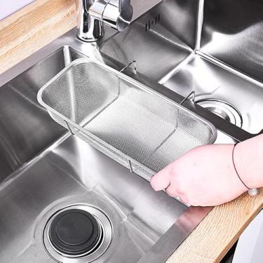 Imagem de Cesto de escorredor de pia lateral de aço inoxidável, escorredor multifuncional para utensílios de frutas, filtro de chá, organizador de pia de cozinha e escorredor de pratos