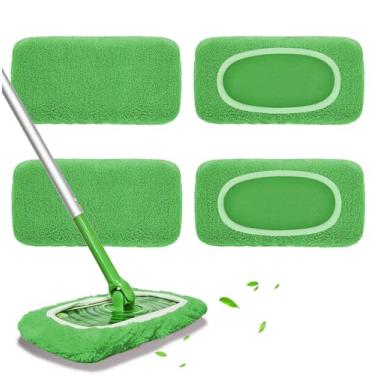 Imagem de 4 pacotes de almofadas reutilizáveis de microfibra para vassoura - refil úmido e panos de varrer a seco laváveis na máquina para todos os pisos selados (esfregão não incluído)