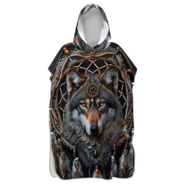 Imagem de Roupão para troca de poncho de surfe animal lobo preto legal para adultos toalha de banho com capuz roupão unissex adulto poncho com capuz