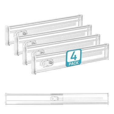 Imagem de Vtopmart Pacote com 4 divisórias curtas de 6 cm para gaveta de cozinha, organizador expansível de 32,5 a 56,5 cm, organizador de plástico transparente para talheres, talheres, roupas íntimas