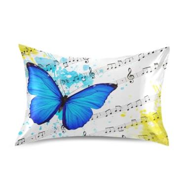 Imagem de Fronhas refrescantes legais animal floral padrão queen king fronha cetim conforto macio cama travesseiro queen size 76.2 cm x 50.8 cm arte azul borboleta branco amarelo