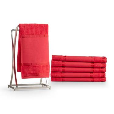 Imagem de Kit Toalha de Mão e Lavabo 6 Pçs 100% Algodão com Barra para Bordar e Pintar - Gramatura 420 g/m² 50cmx30cm Hipoalergênica - Vermelho