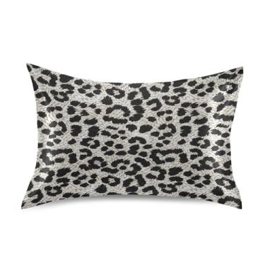 Imagem de Travesseiros refrescantes estampa de leopardo cinza preto cetim fofo animal padrão king queen travesseiros chinelos quarto estética king size 101,6 cm x 50,8 cm