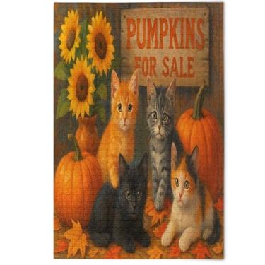 Imagem de Quebra-cabeça 1000 peças para adultos, arte de paisagem, gatinho, gato, abóbora, floral, criativo, divertido, presentes para adultos, presentes tecnológicos para amantes, quebra-cabeça, 1000 peças, 75