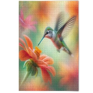 Imagem de Quebra-cabeça floral laranja flor de pássaro fofo 500 peças adultos amantes presentes família quebra-cabeças cena de inverno arte de paisagem floral, 500 peças, 52 cm x 37,8 cm